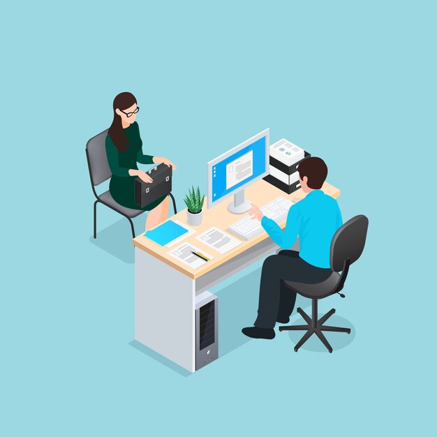 Entrevista de trabajo isométrica ilustración