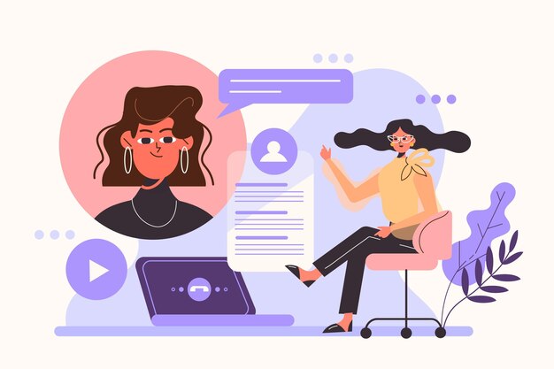 Entrevista de trabajo online ilustrada