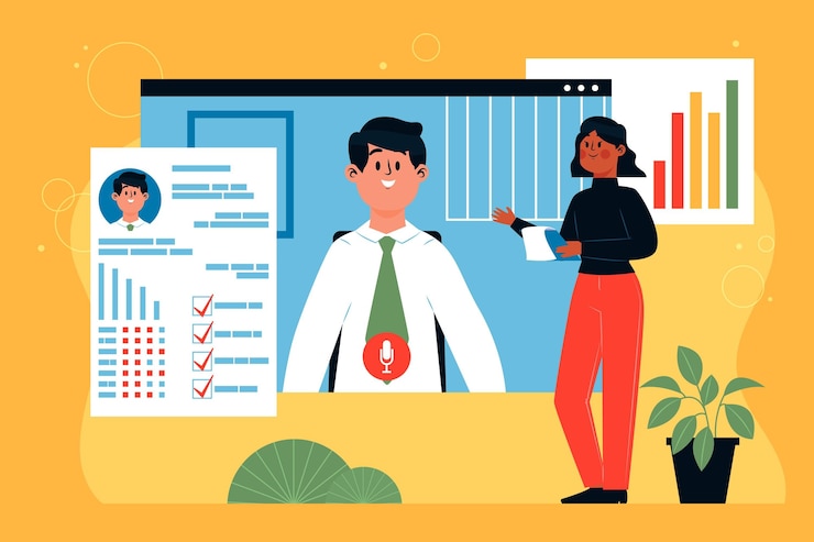 Vector gratuito entrevista de trabajo online ilustrada