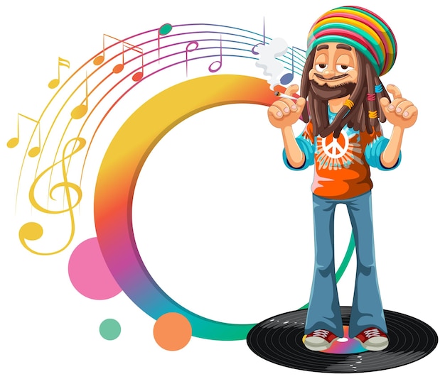 Un entusiasta de la música reggae con notas coloridas