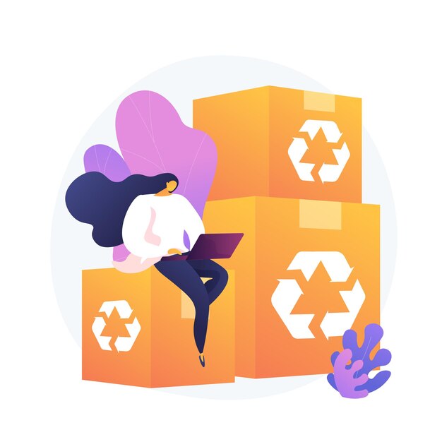 Envases reciclables y ecológicos. Seguimiento de pedidos, compras por Internet, servicio de entrega. Cajas de cartón reutilizables, contenedor de material ecológico.