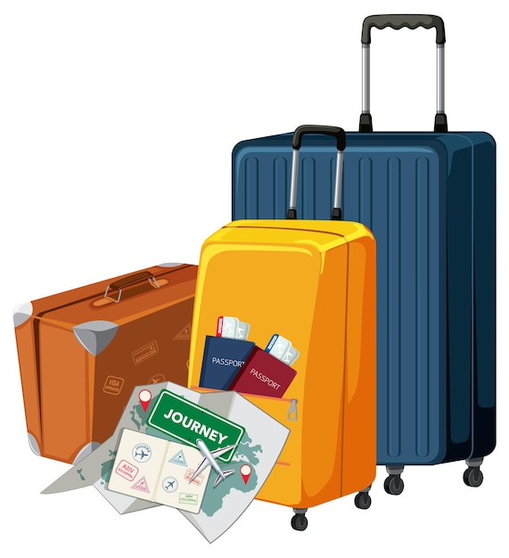 Equipaje De Rueda Para Viajes. Maletas Modernas Con Etiquetas Y Pegatinas  Para El Equipaje De Mano. Bolsas De Vacaciones. Paquetes Ilustración del  Vector - Ilustración de plano, elegante: 231269154