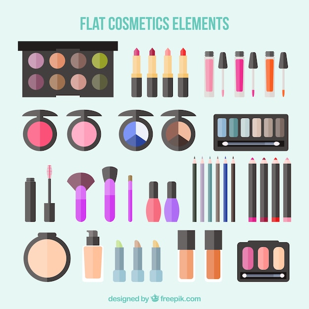 Equipamiento de cosméticos en diseño plano