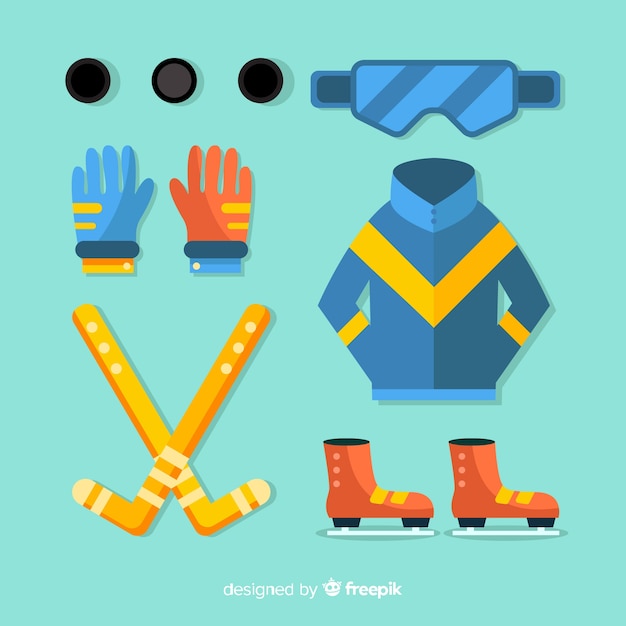 Vector gratuito equipamiento de deporte de invierno en diseño plano