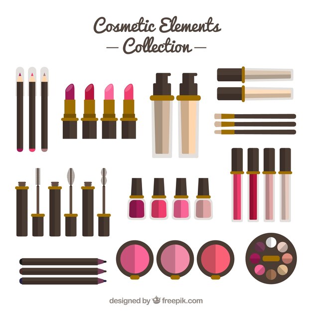 Equipamiento con elementos cosméticos en diseño plano 