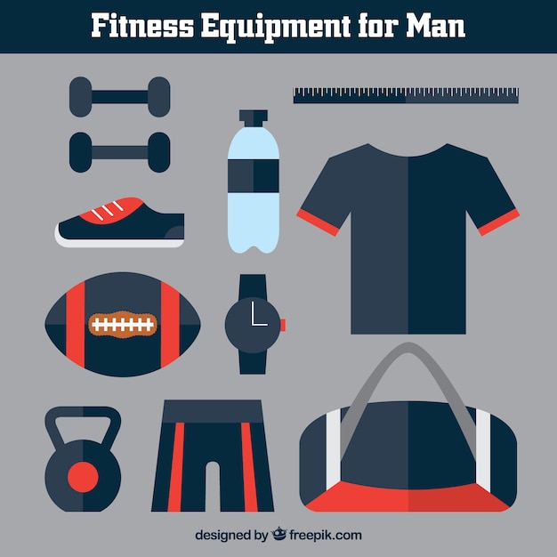 Vector gratuito equipamiento de fitness para hombre en un estilo plano