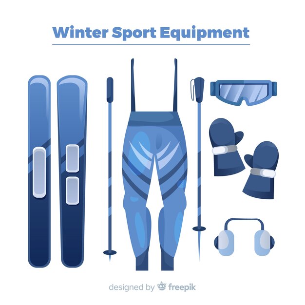 Equipamiento moderno de deportes de invierno con diseño plano