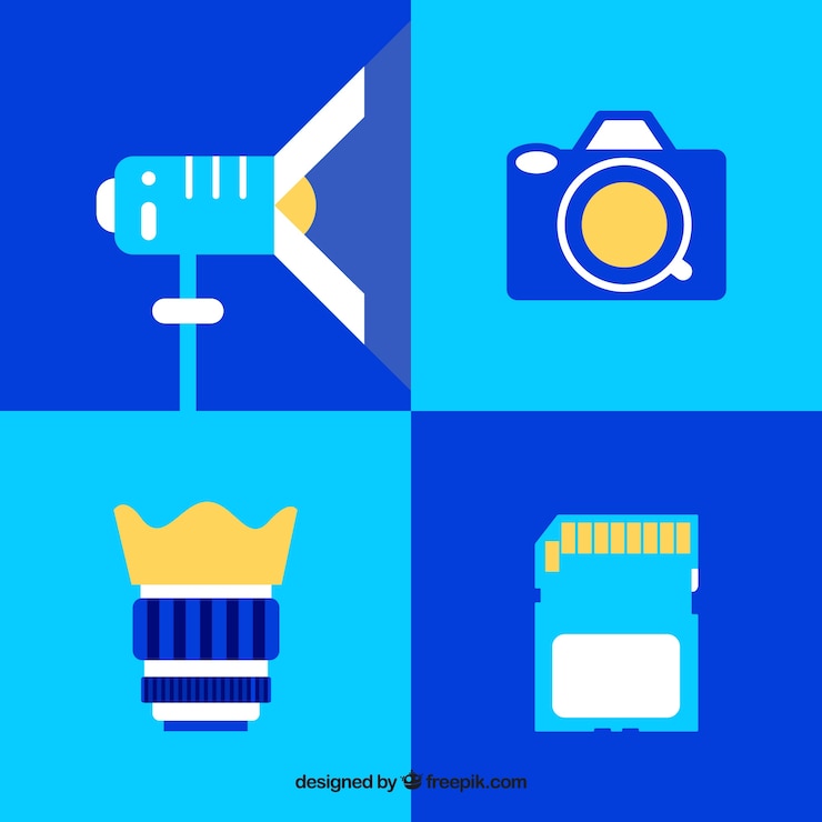 Vector gratuito equipamiento plano de fotografía 