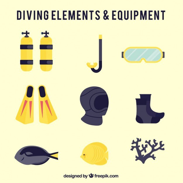 Equipamiento plano de submarinismo 