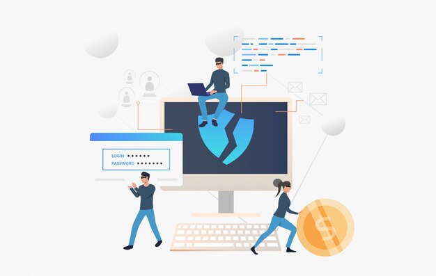 Equipo de cibercrimen pirateando la computadora