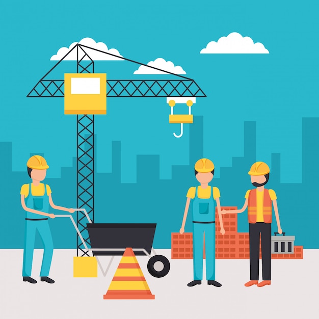 Vector gratuito equipo de construcción del trabajador