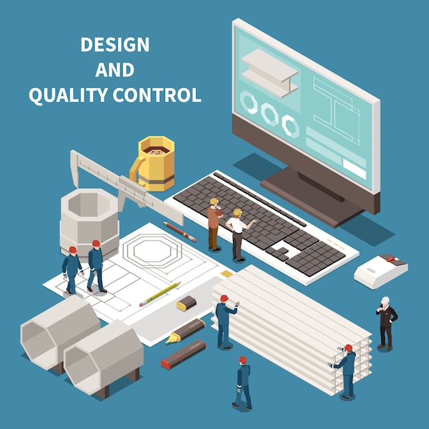 Vector gratuito equipo de control de la industria del metal y composición isométrica de los trabajadores de la fundición 3d ilustración vectorial