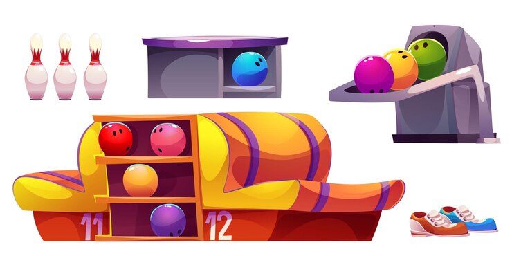Vector gratuito equipo de dibujos animados para interiores de clubes de bolos