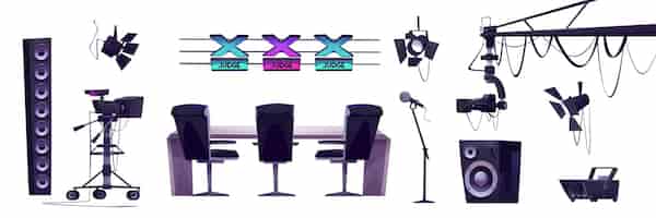 Vector gratuito equipo de espectáculos de talentos para transmisión y grabación de televisión