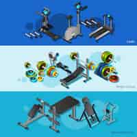 Vector gratuito equipo de fitness pósteres conjunto