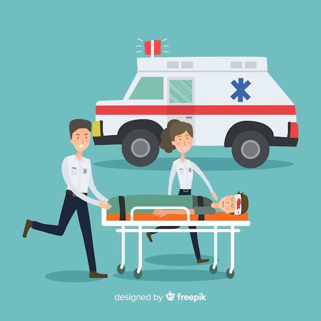 Vector gratuito equipo flat de ambulancia