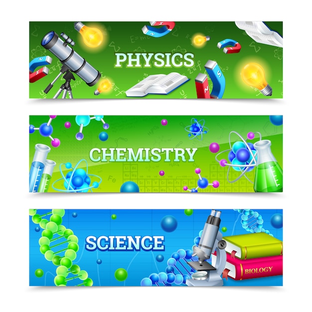 Vector gratuito equipo de laboratorio de ciencias banners horizontales