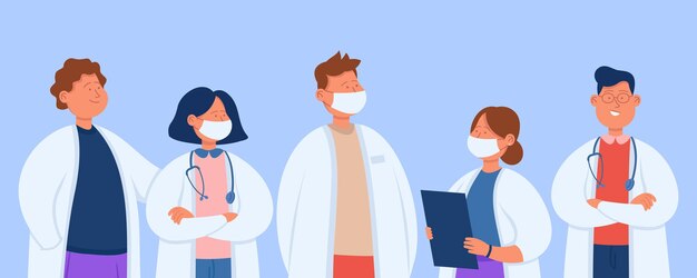 Equipo de médicos del hospital profesional de dibujos animados. Ilustración plana