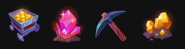 Equipo de mina de oro para íconos de diseño de juego ui