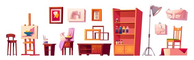 Equipo de muebles de estudio de clase de arte para artistas.