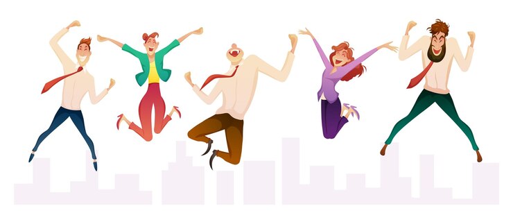 Equipo de negocios feliz Concepto de bienestar de los empleados en el trabajo o ventajas y beneficios en el lugar de trabajo