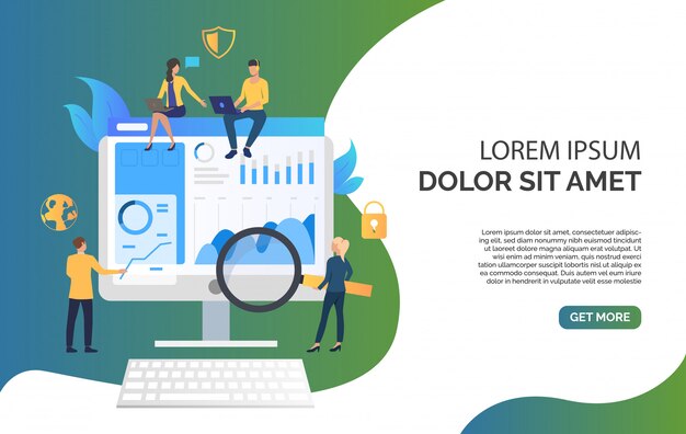 Equipo de negocios y revisión en la ilustración del monitor
