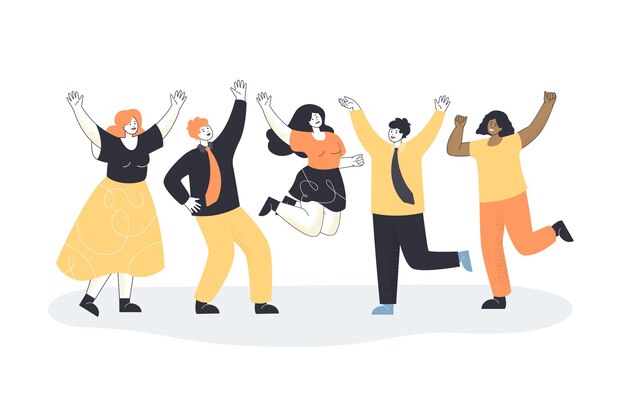 Equipo de oficinistas felices celebrando la victoria profesional