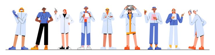 Vector gratuito equipo de personajes del personal del hospital de médicos y enfermeras