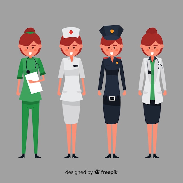Equipo de servicios de emergencia en diseño flat