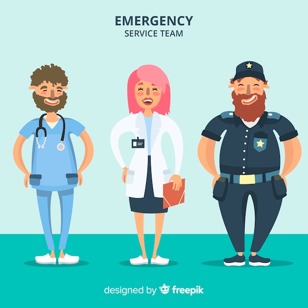 Vector gratuito equipo de servicios de emergencia en estilo flat