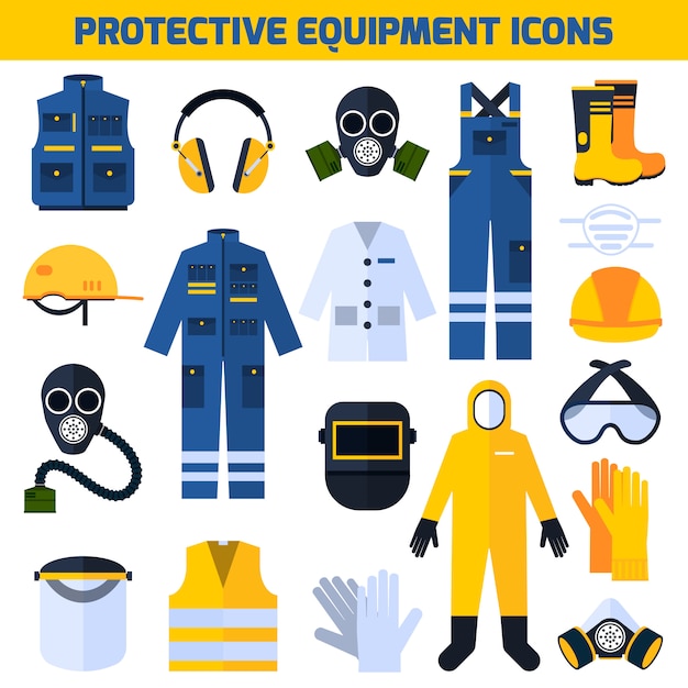 Vector gratuito equipo de uniformes de protección conjunto de elementos planos.