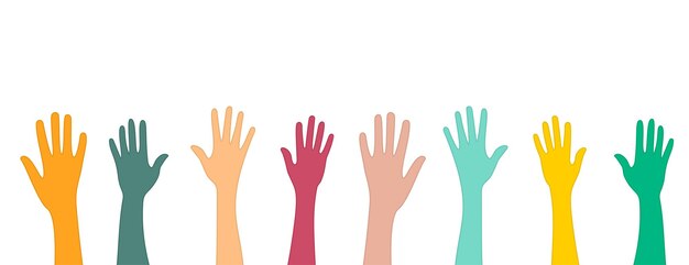 equipo de voluntarios coloridos levantó la mano para el vector de apoyo social