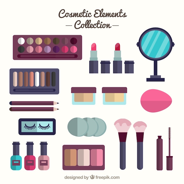 Equpamiento en diseño plano con productos de belleza