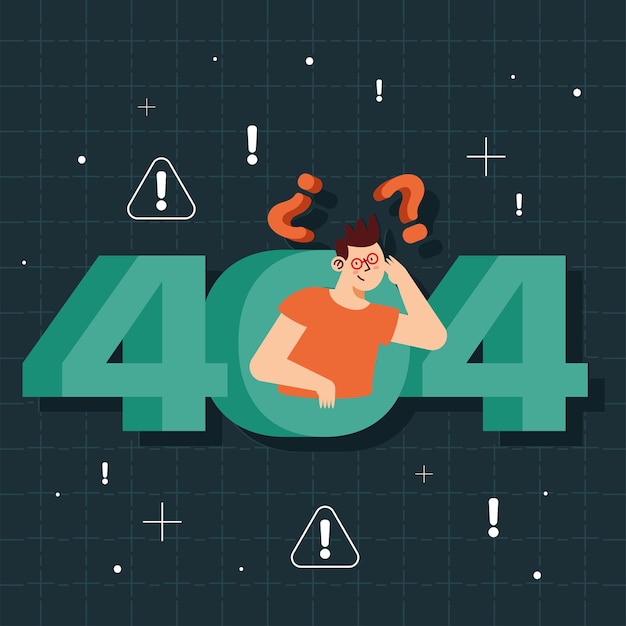 Vector gratuito error 404 con hombre pensando