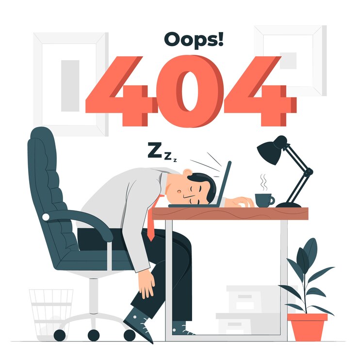 Vector gratuito error 404 con una ilustración del concepto de persona cansada