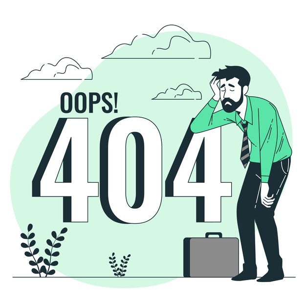 Error 404 con una ilustración del concepto de persona cansada