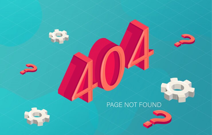 Vector gratuito error 404 página no encontrada en estilo fluido con engranajes y signos de interrogación rojos