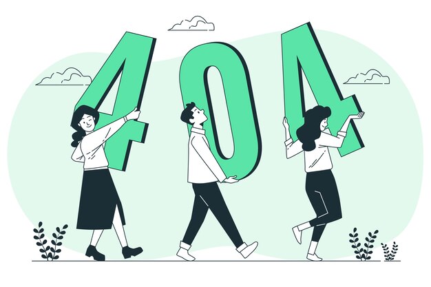 Error 404 con personas que tienen la ilustración del concepto de números