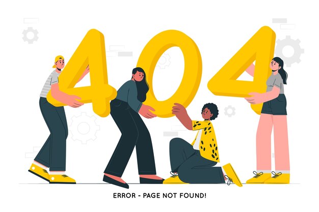 Error 404 con personas que tienen la ilustración del concepto de números