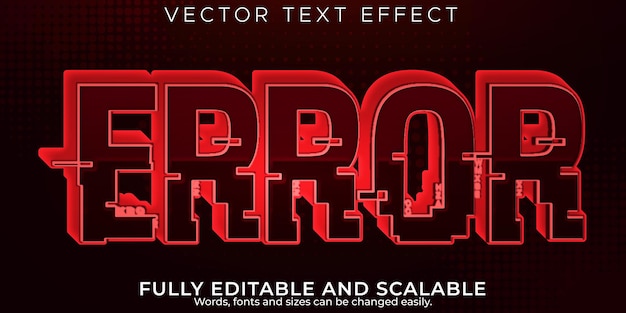 Vector gratuito error de efecto de texto editable, estilo de fuente de virus y pirateo 3d