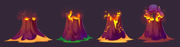 Erupción de un volcán aislada sobre un fondo negro