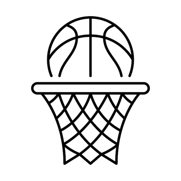 Esbozo del logotipo del baloncesto a través del aro