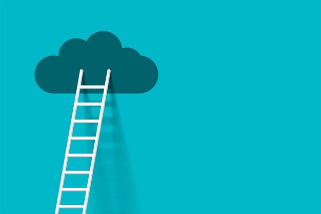 escalera de progreso de negocios con escalera blanca y concepto de nube de fondo