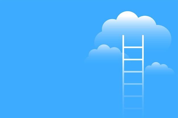 La escalera sube al cielo con la ilustración de vector de fondo del concepto de nube