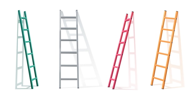 Escalera vectorial 3D apoyada en una pared blanca