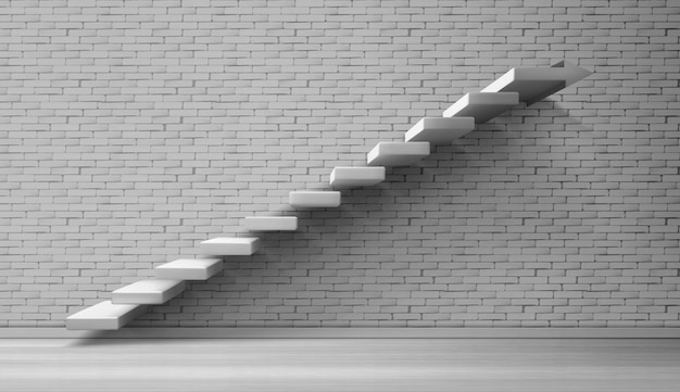 Escaleras 3D escalera blanca en pared de ladrillo