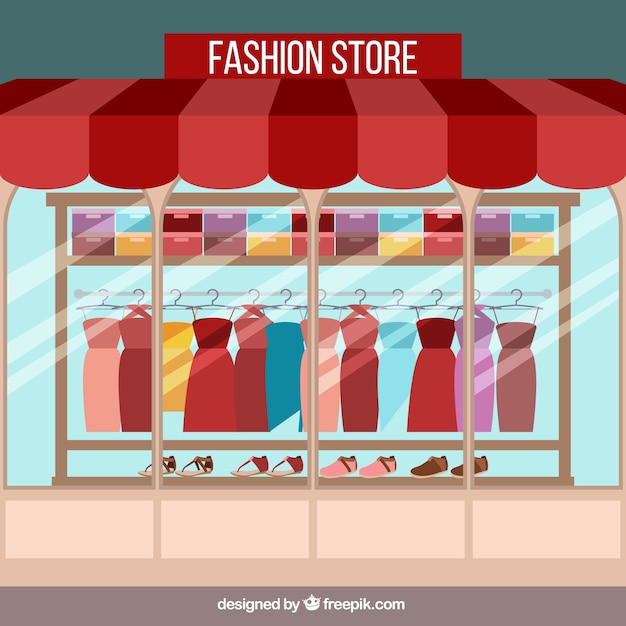 Escaparate de tienda de ropa en diseño plano