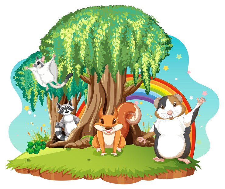 Vector gratuito escena aislada con diferentes animales lindos