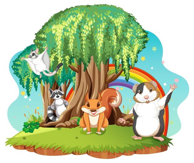 Escena aislada con diferentes animales lindos