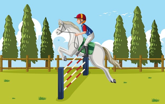 Escena al aire libre con ecuestre a caballo.